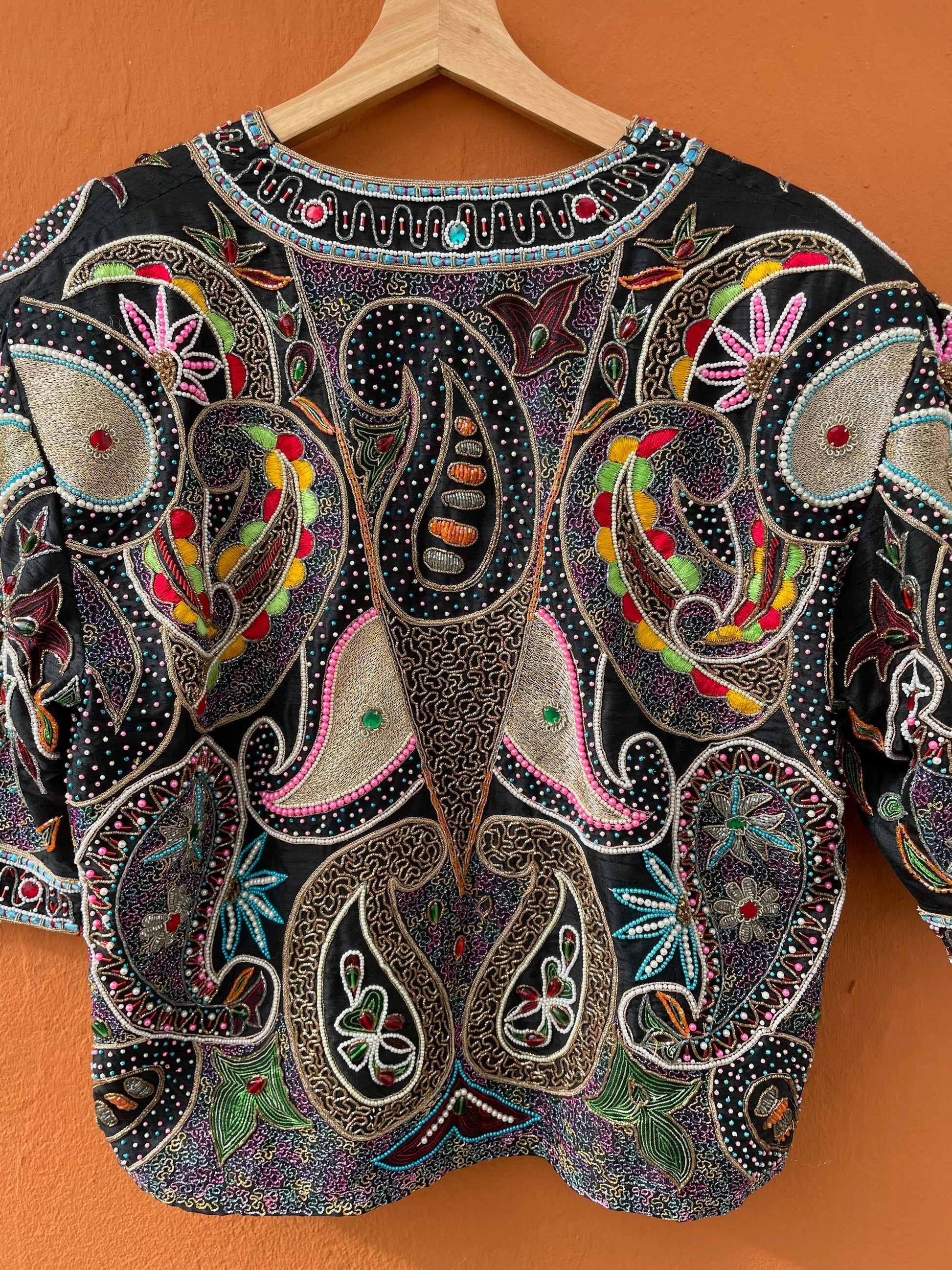 Silk beaded bohemian jacket, Sevilla embellished evening coat, One of a kind vintage piece, Sparkling eyecatcher outfit, Boho summer wear