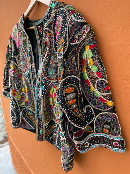 Silk Beaded Bohemian Evening Jacket — additional view 7
