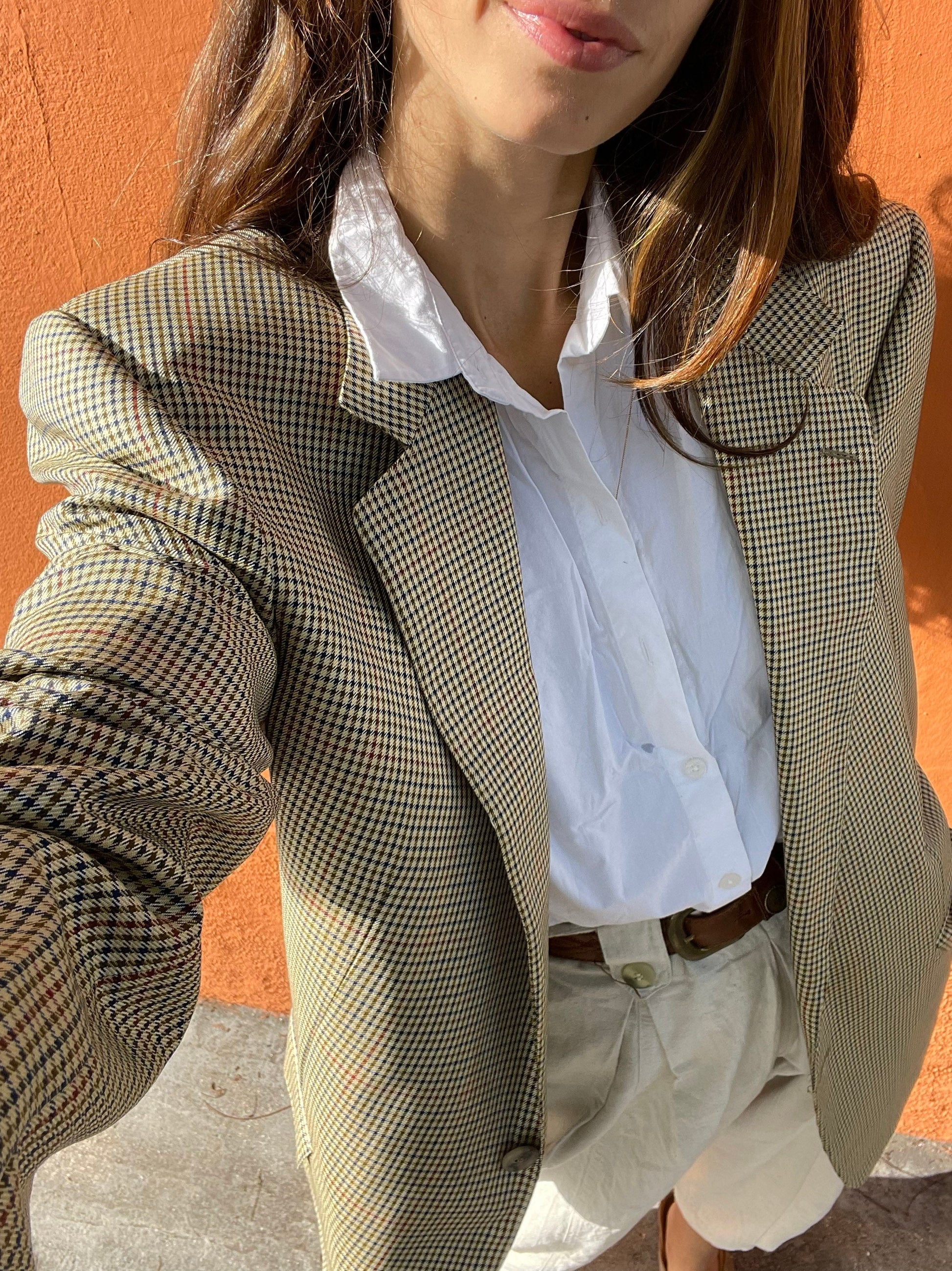 LOEWE plaid blazer jacket, Beige double breasted blazer in wool, Vintage Light academia blazer, Warm fall blazer, Designer Men's clothing