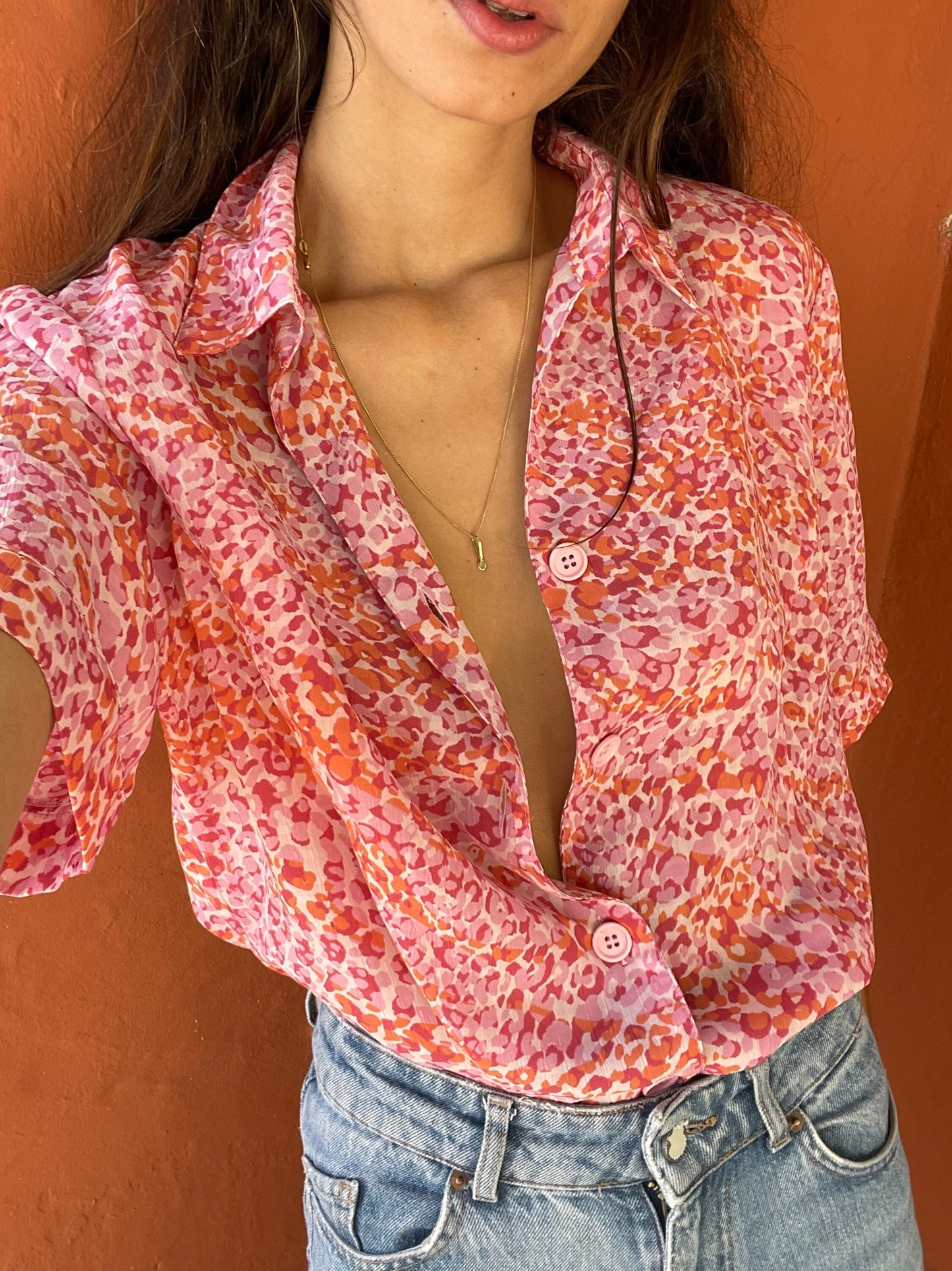 Pink vintage UNISEX blouse, Feminine colourful blouse, Valentine's day clothing, Summer blouse,