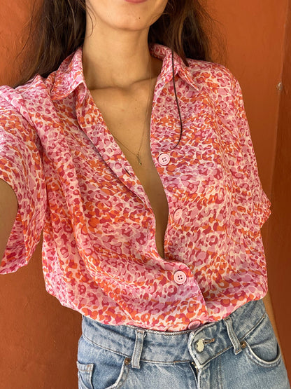 Pink Vintage Unisex Blouse — fabric close-up