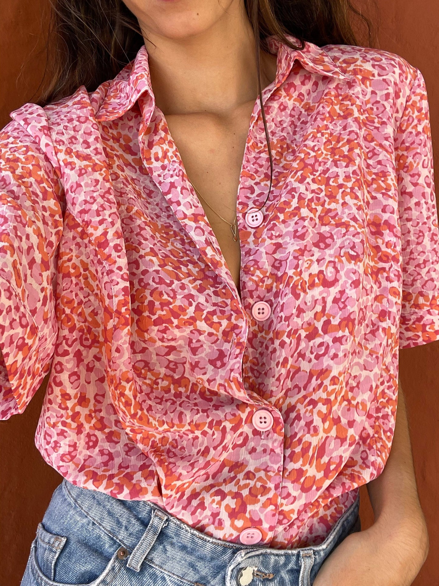 Pink vintage UNISEX blouse, Feminine colourful blouse, Valentine's day clothing, Summer blouse,