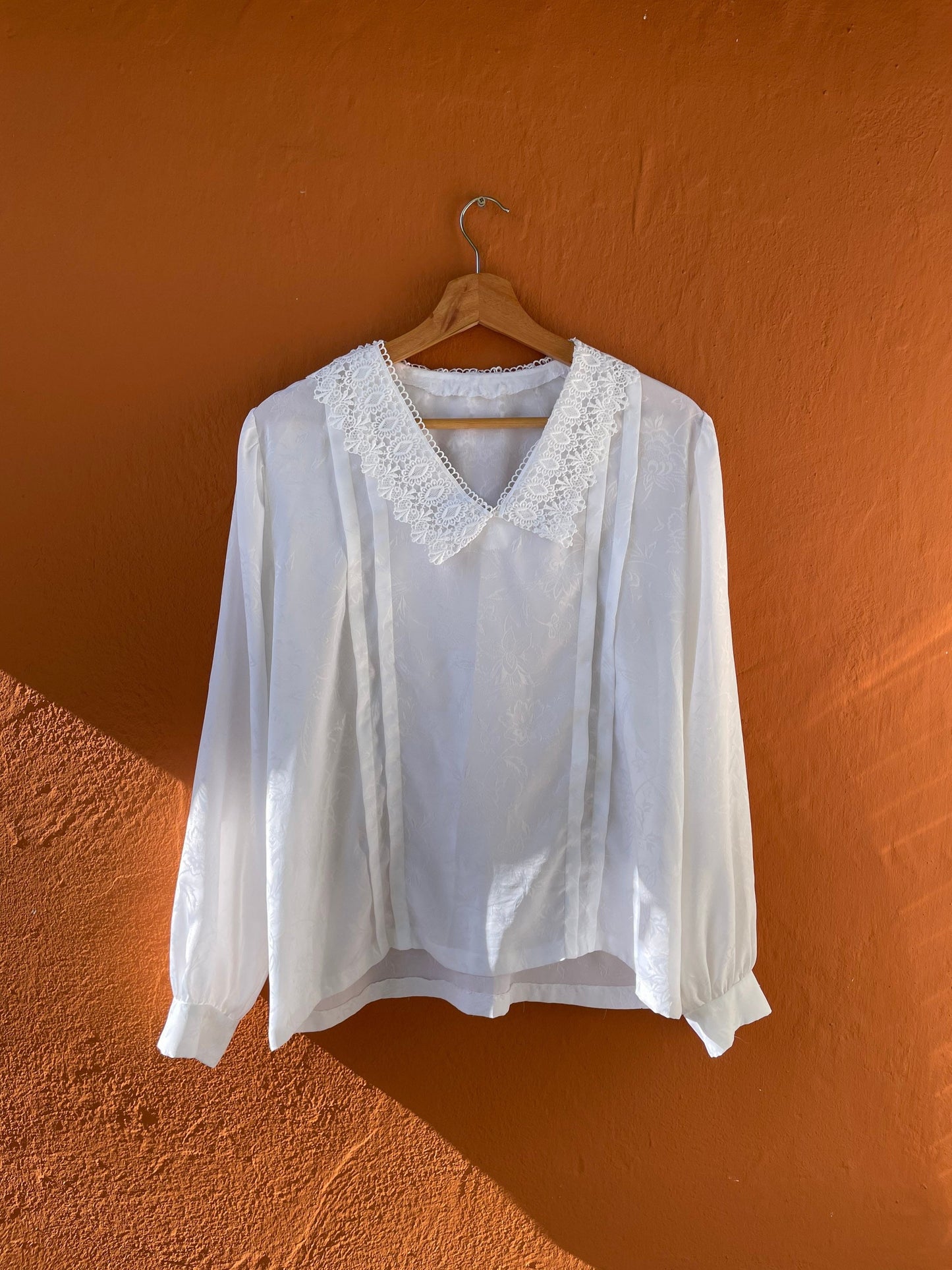 Romantic antique lace white blouse, Handmade vintage cottage core woman blouse with peter pan collar, Elegant French white shirt, M