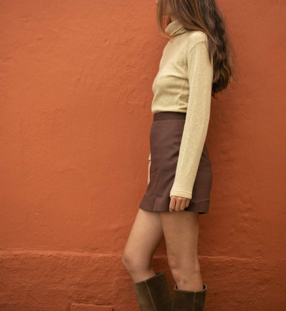 Earthy Yellow Lambswool Turtleneck Sweater — fabric close-up