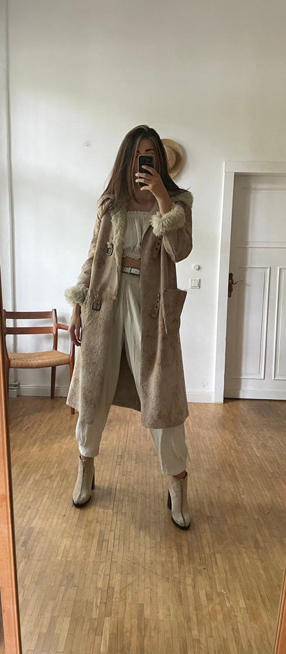 Vintage Armani Vegan Faux Fur Winter Coat — back view
