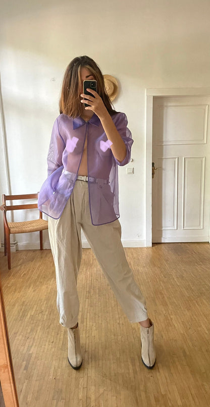 Vintage Sheer Purple Organza Blouse — detail