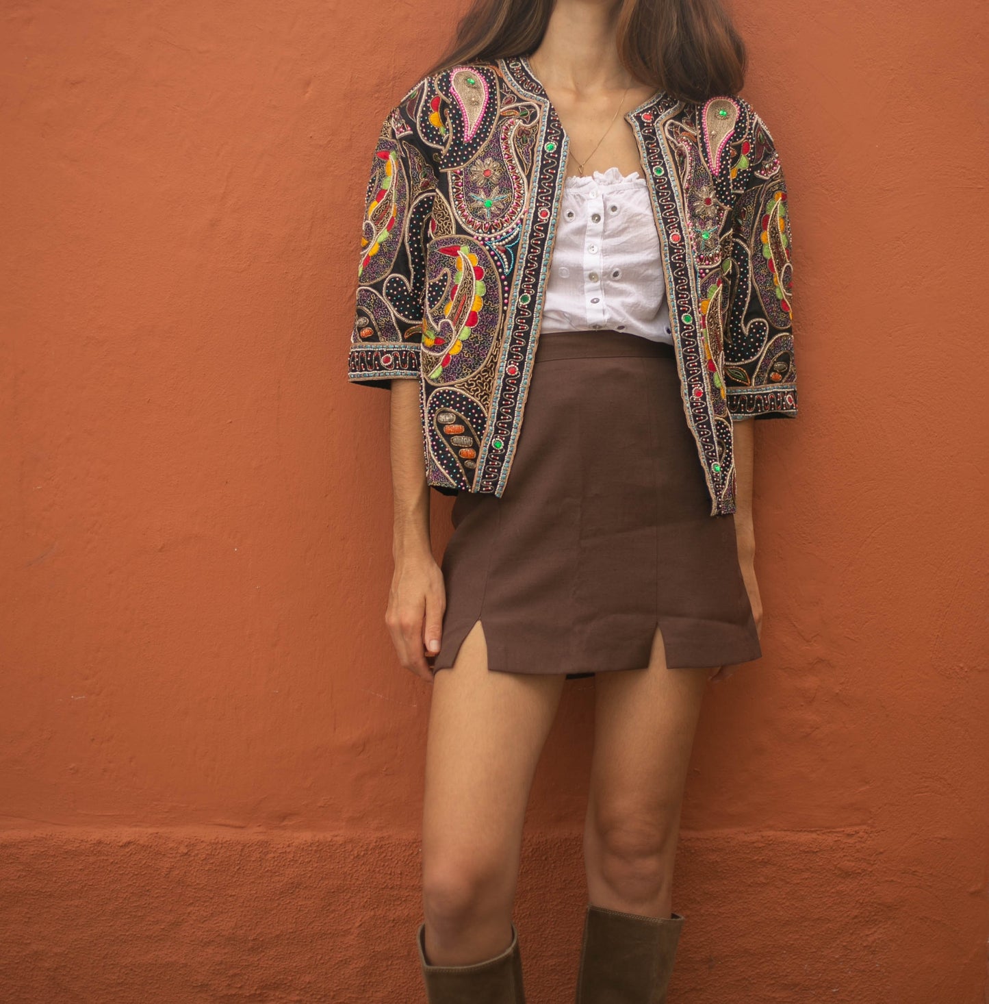 Silk beaded bohemian jacket, Sevilla embellished evening coat, One of a kind vintage piece, Sparkling eyecatcher outfit, Boho summer wear