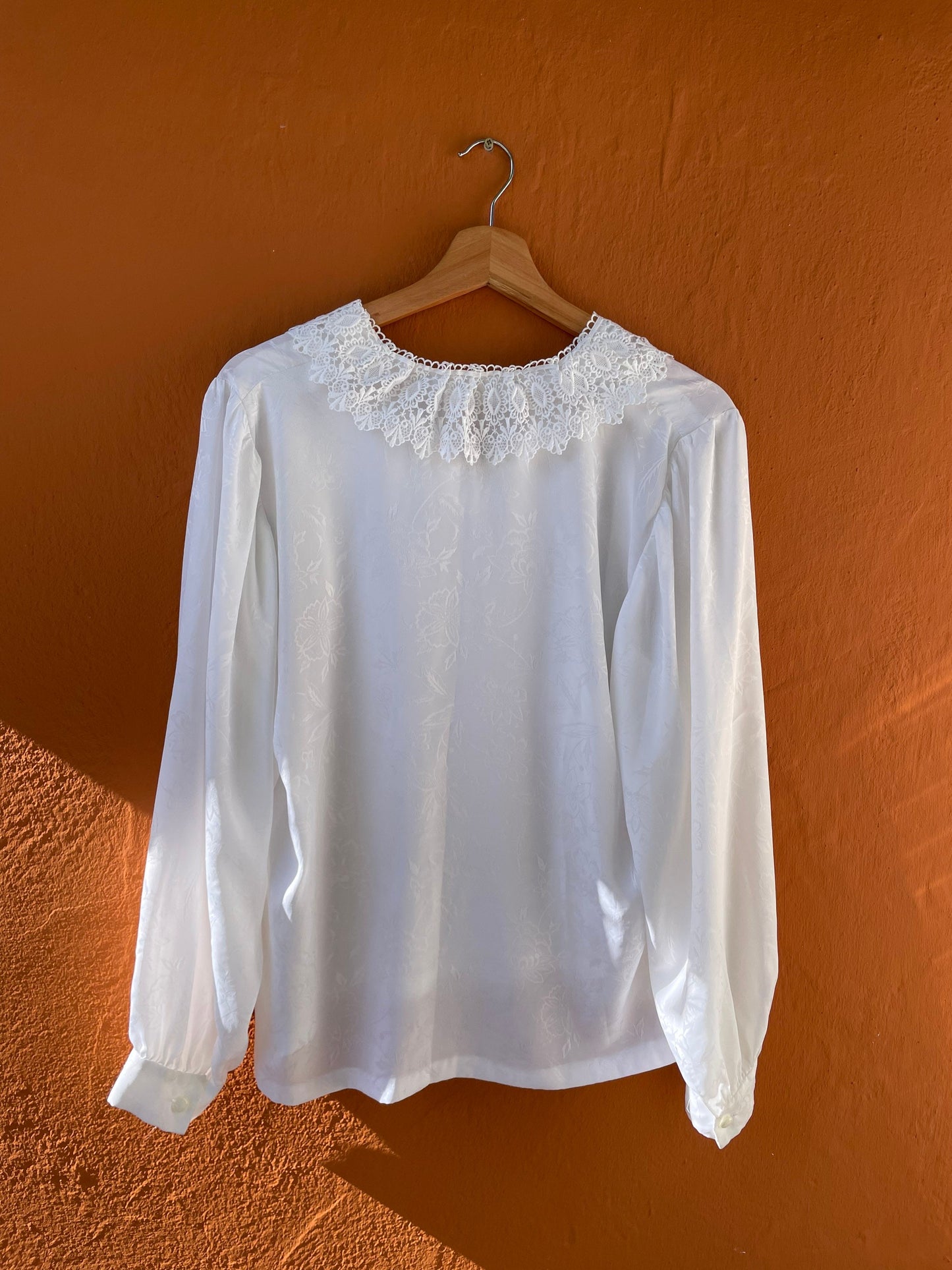 Romantic antique lace white blouse, Handmade vintage cottage core woman blouse with peter pan collar, Elegant French white shirt, M