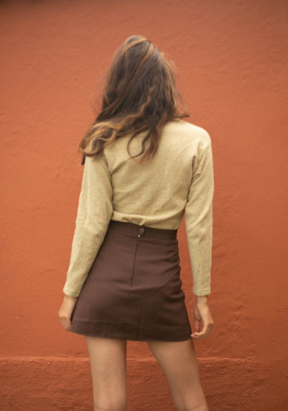 Earthy Yellow Lambswool Turtleneck Sweater — back view