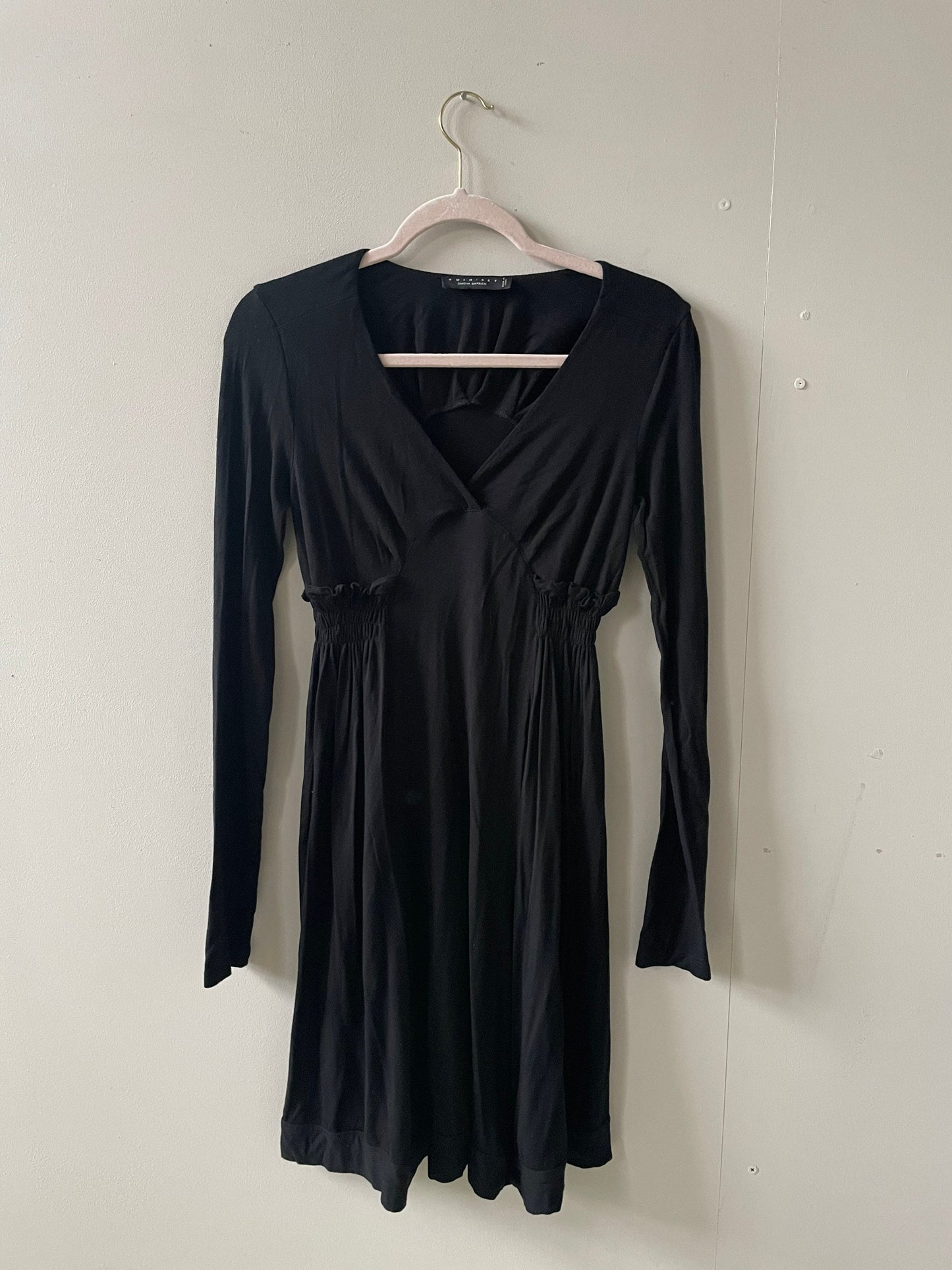 Long sleeve Little Black Dress by Twin Set, Y2K comfortable winter dress, Classic deep v neck dress, S