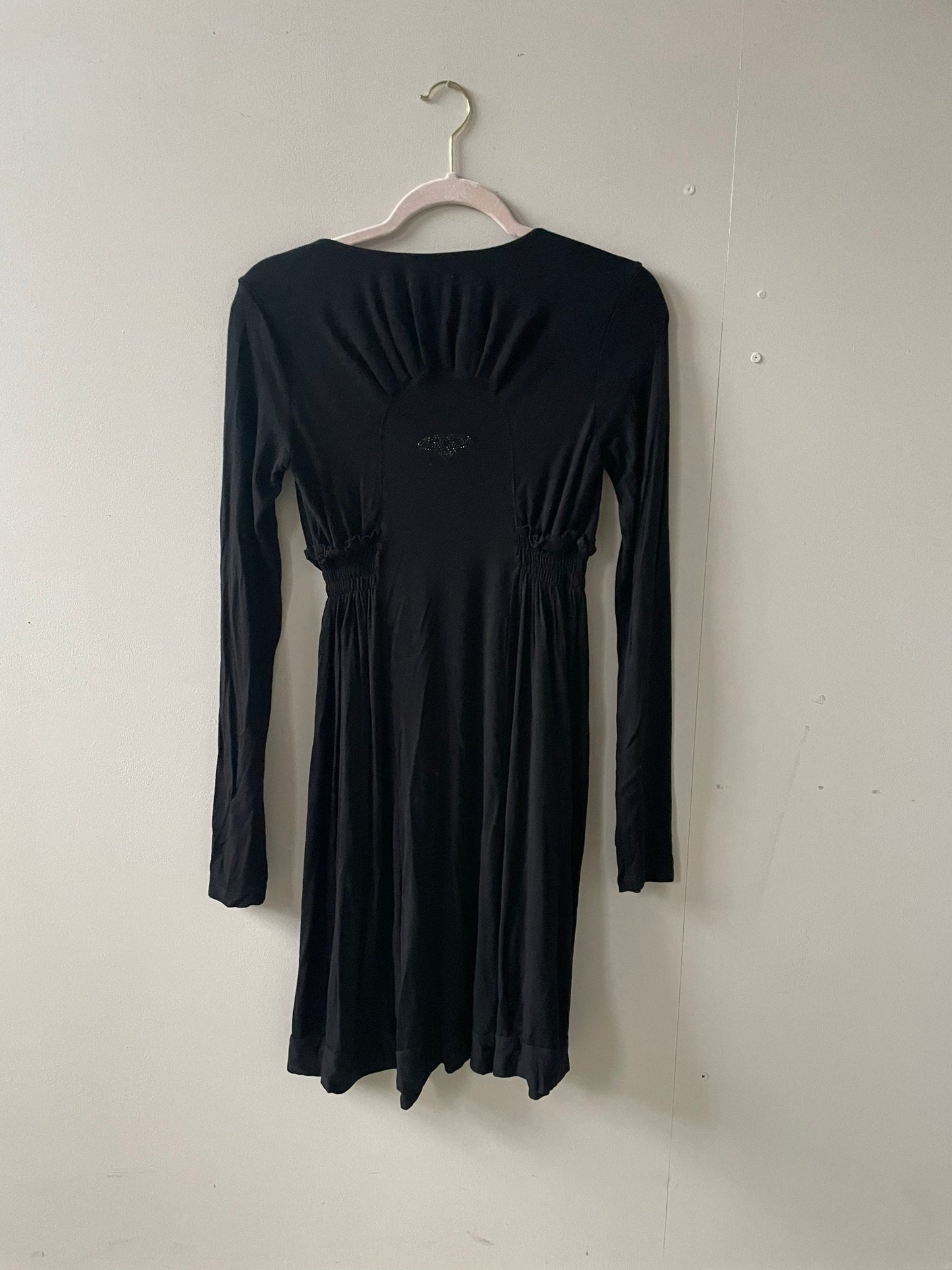 Long sleeve Little Black Dress by Twin Set, Y2K comfortable winter dress, Classic deep v neck dress, S