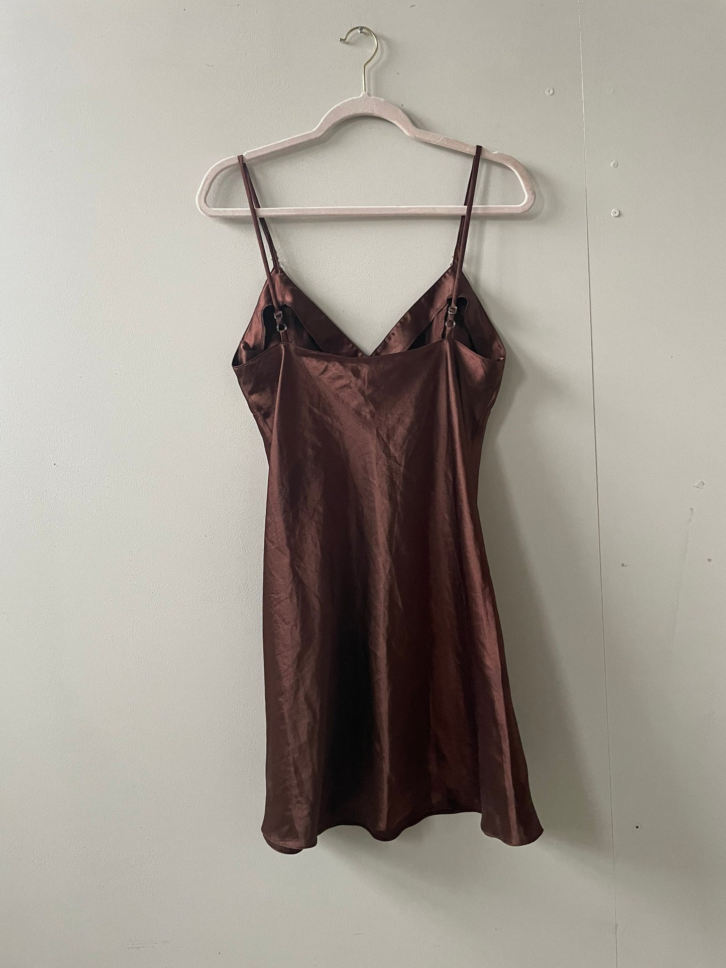 Vintage Chocolate Brown Slip Dress with Sheer Floral Bust | Y2K Lingerie Style | Cottagecore Nightgown | 90s Romantic Aesthetic