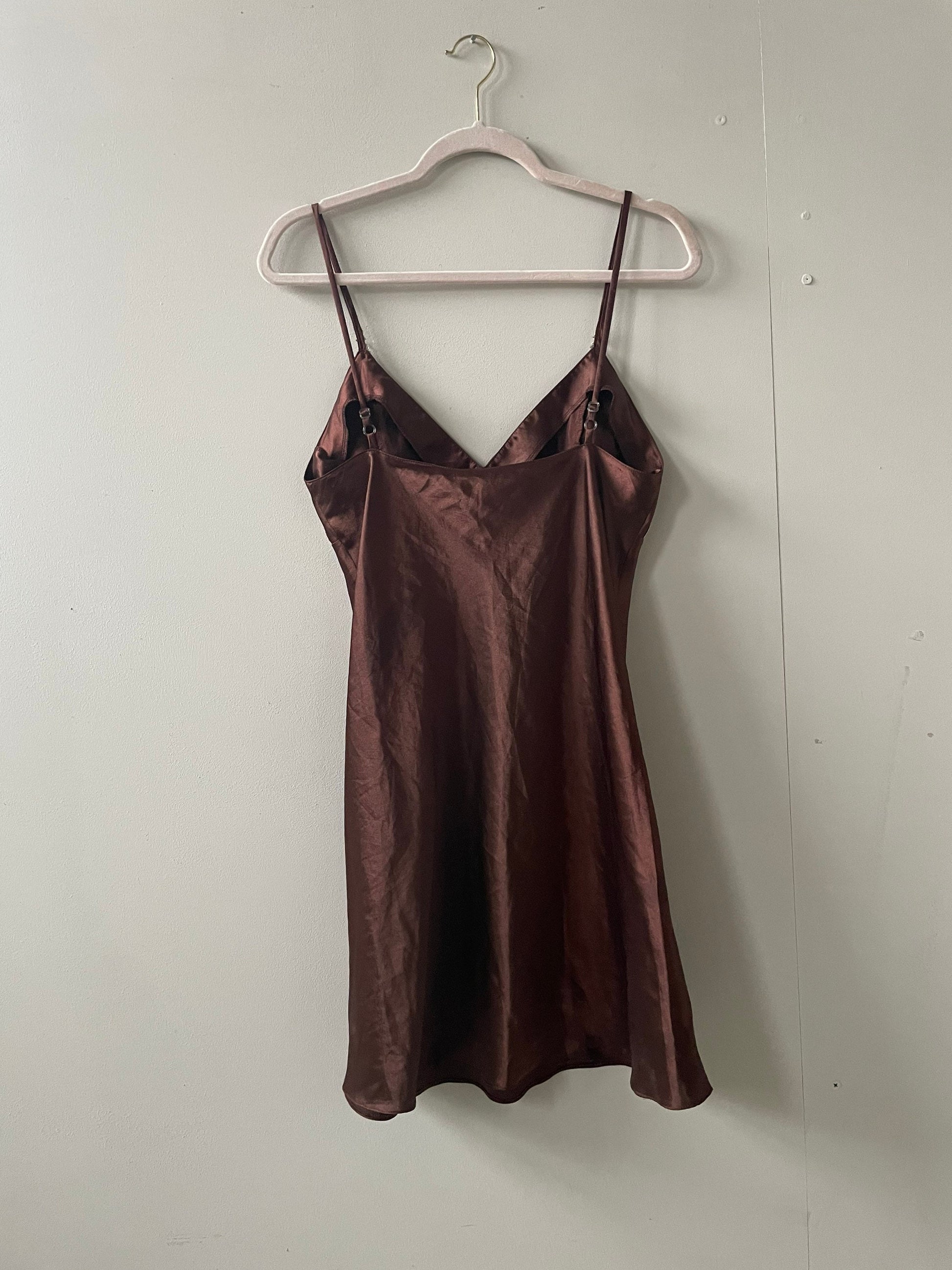 Vintage Chocolate Brown Slip Dress with Sheer Floral Bust | Y2K Lingerie Style | Cottagecore Nightgown | 90s Romantic Aesthetic