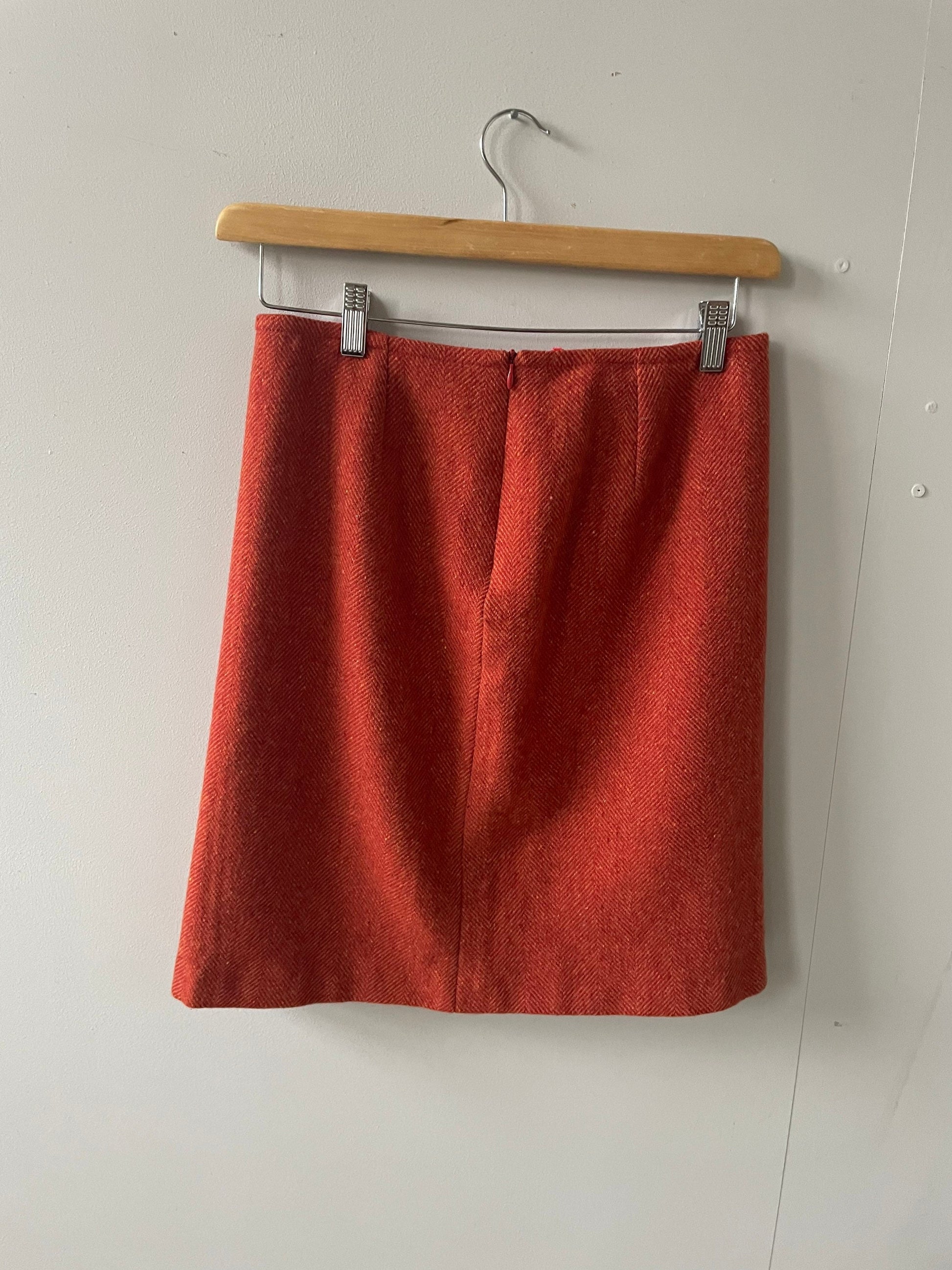 Weekend Max Mara skirt, Burnt orange virgin wool skirt, Designer skirt, Winter skirt, Herringbone Skirt