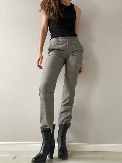 Max Mara Vintage Grey Wool Checkered Trousers
