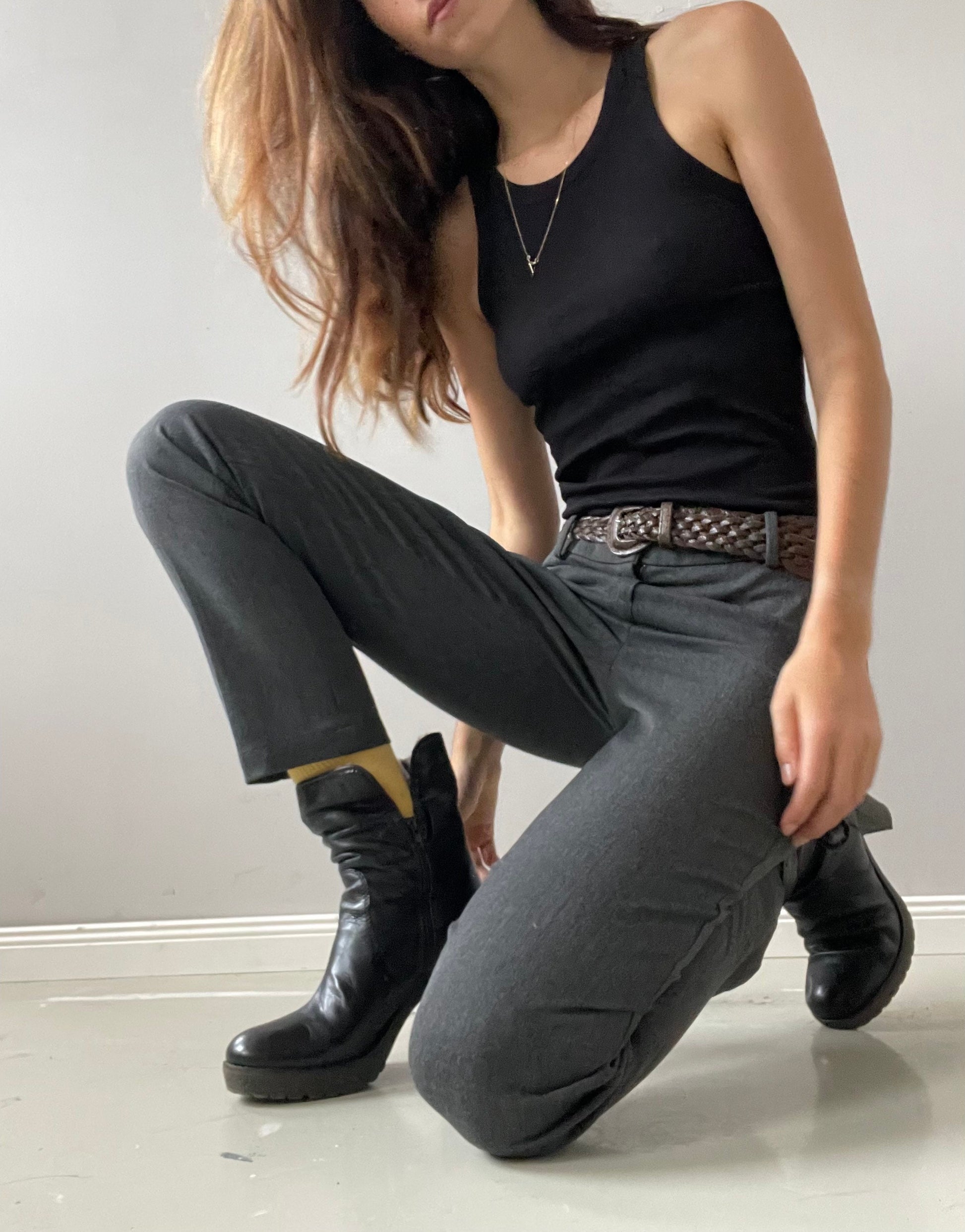 Weekend Max Mara grey trousers, Designer trousers, Cigarette trousers, Vintage design clothing, Office wear, Formal branded hip pants