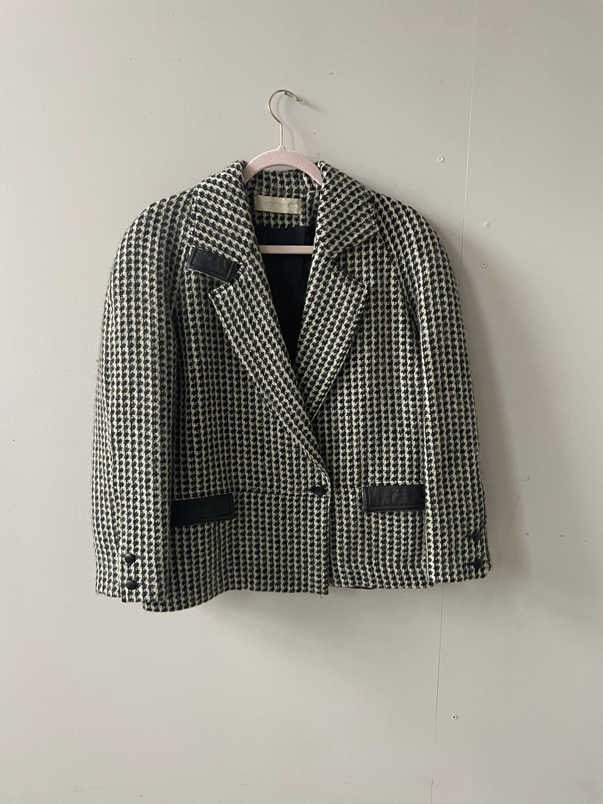 ALBERTA FERRETTI houndstooth patterned Alpaca wool blend blazer, Light academia blazer, Wool fall blazer, designer blazer, L