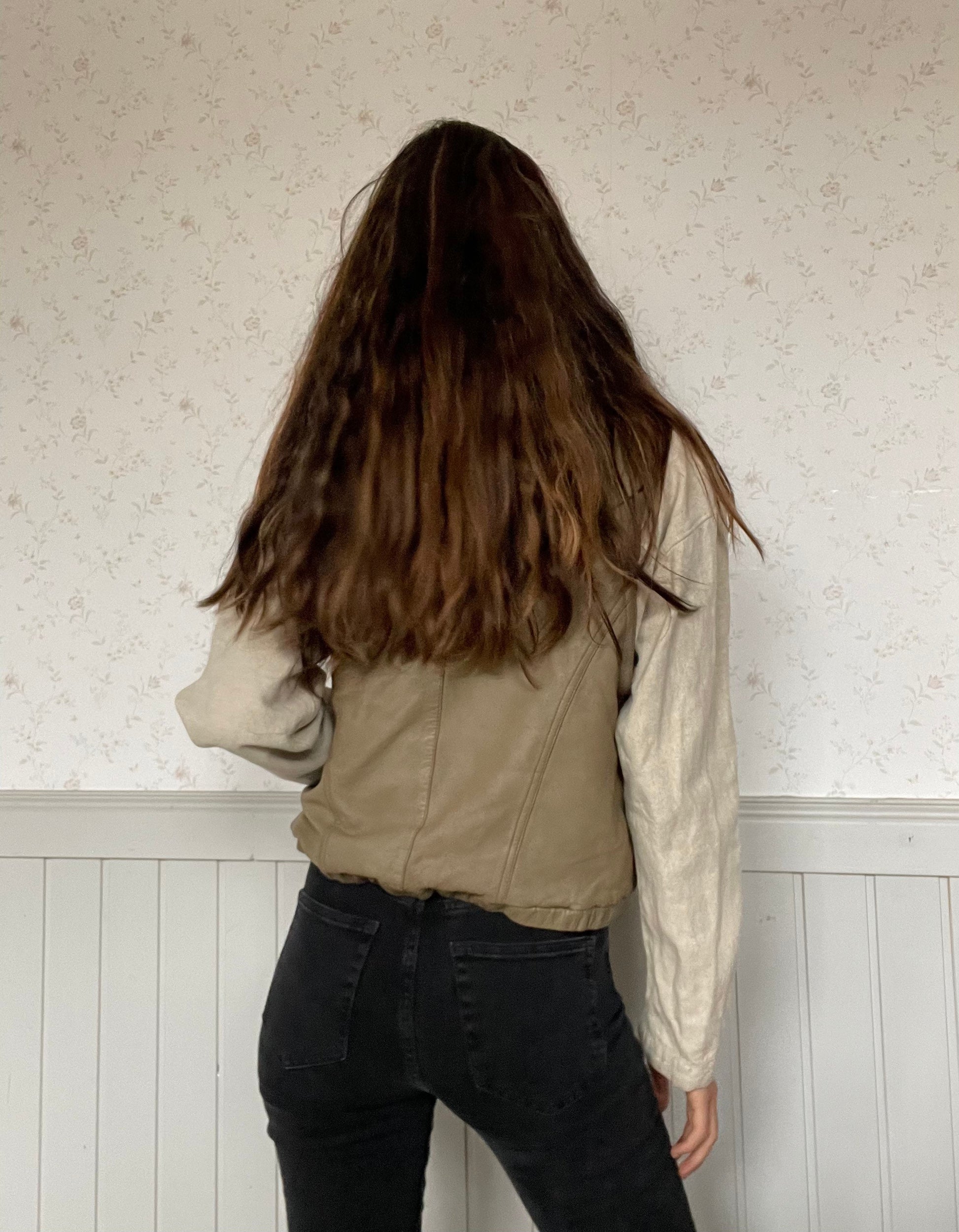 Leather and linen vintage Men's bomber jacket, Beige bomber jacket, Retro fall/ winter bomber, Natural oatmeal coloured spring jacket,L