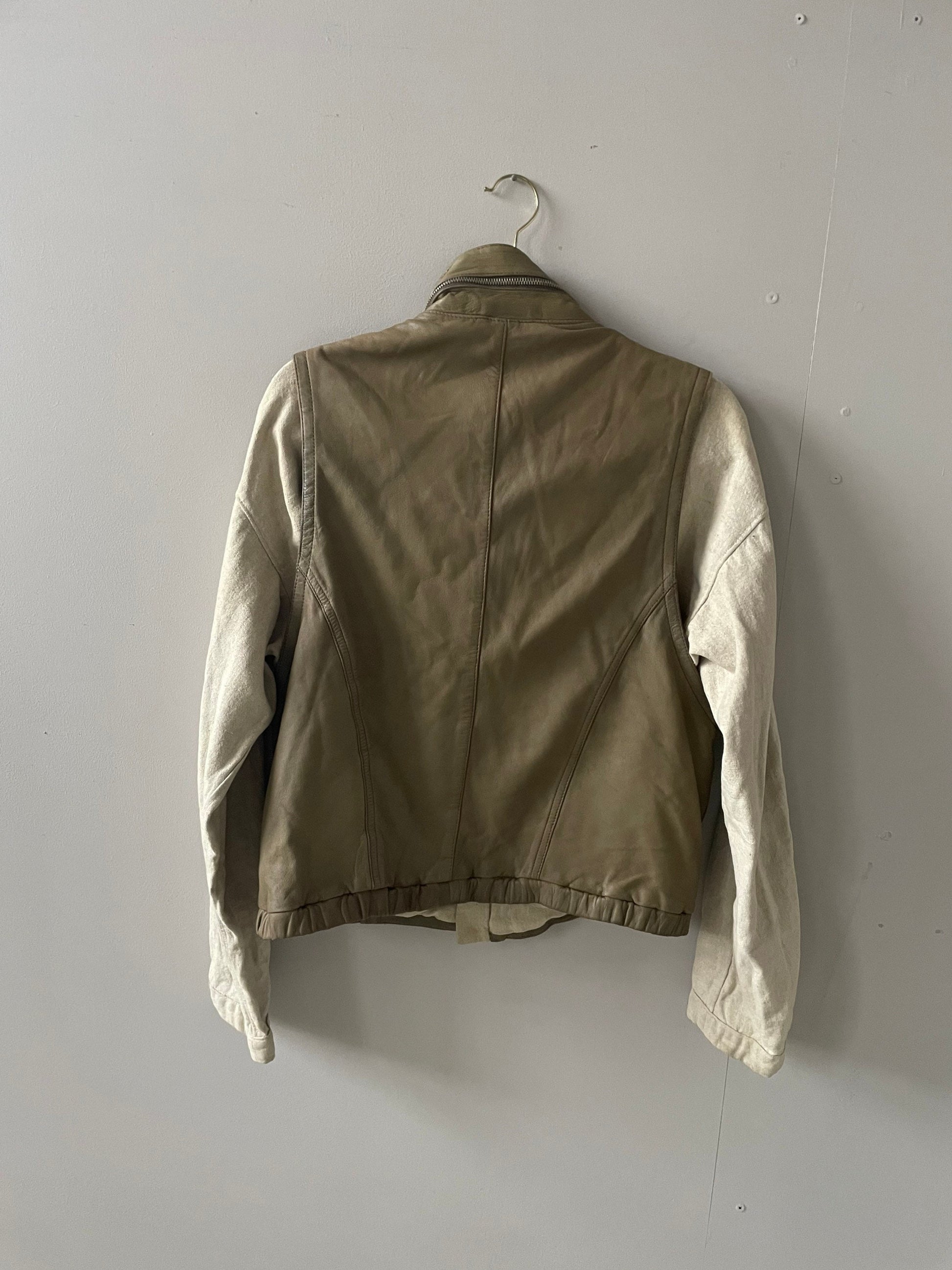 Leather and linen vintage Men's bomber jacket, Beige bomber jacket, Retro fall/ winter bomber, Natural oatmeal coloured spring jacket,L