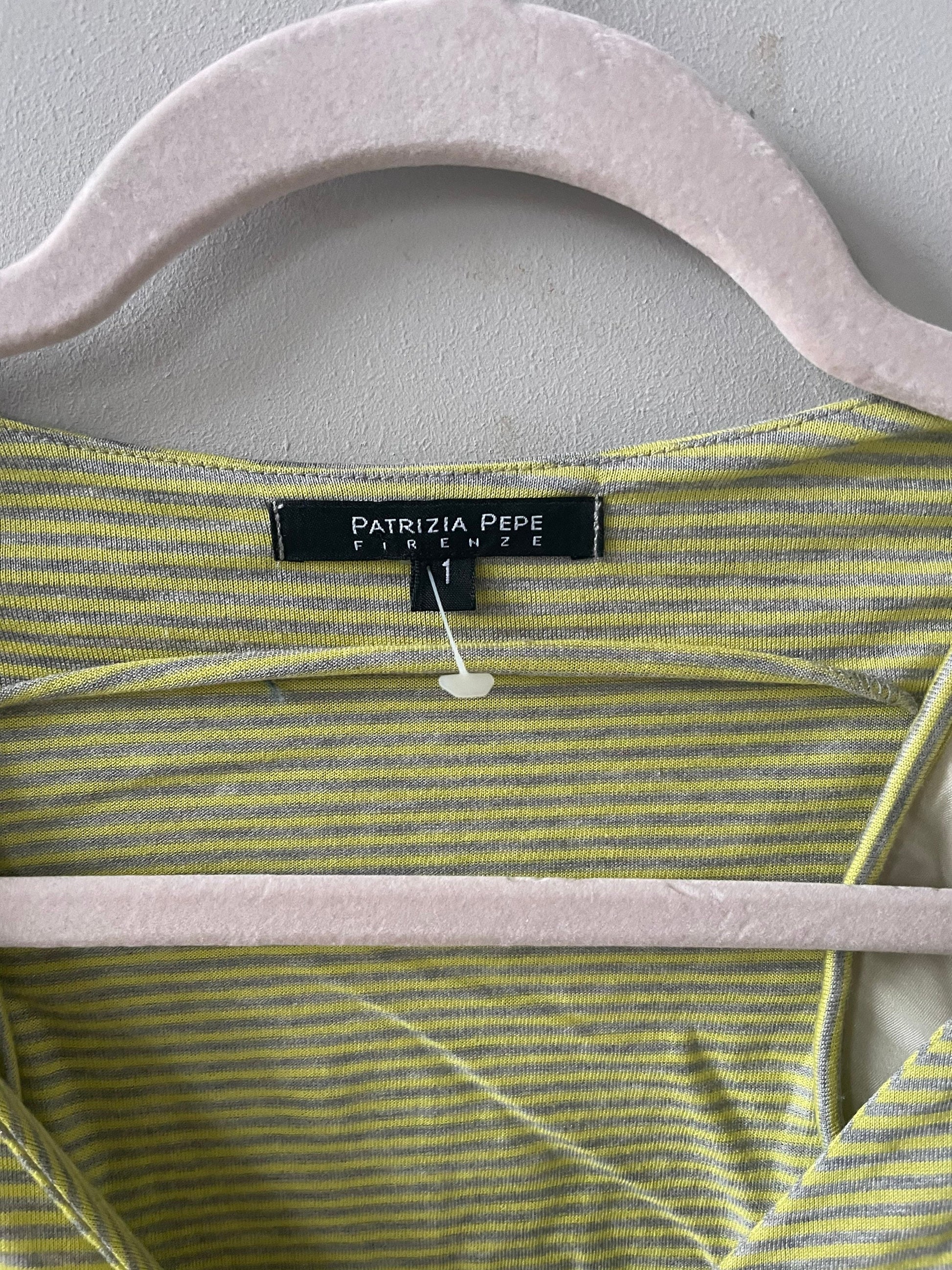 Vintage Patrizia Pepe Y2K Bubble Sleeve Top, Cutout Tie Detail, Light Green Striped Cotton Blouse, Spring Summer Fashion