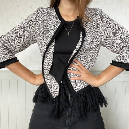 Aaiko Black & White Fringe Jacket - Boho Festival Cardigan