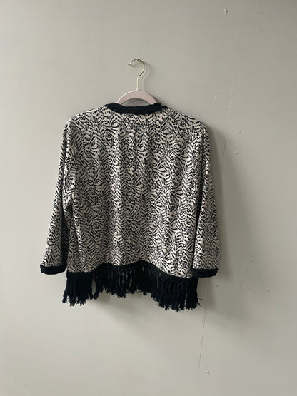 Aaiko Black & White Fringe Jacket - Boho Festival Cardigan
