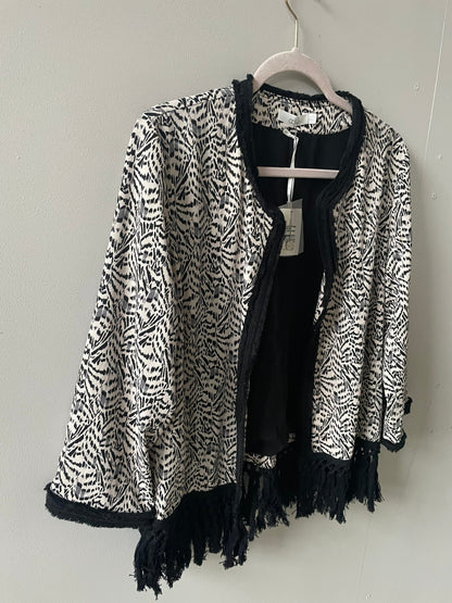 Aaiko Black & White Fringe Jacket - Boho Festival Cardigan