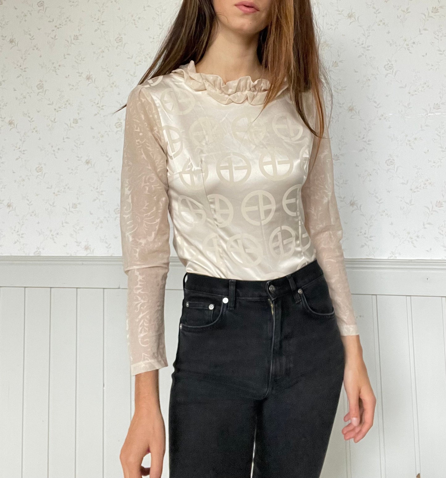 Ruffled blouse, Collared shirt, Handmade top, Victorian top, Vintage french blouse, Antique blouse, Edwardian blouse, Romantic top, S