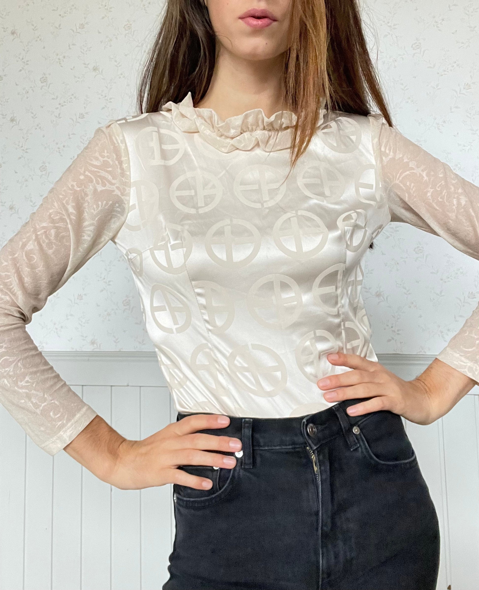 Ruffled blouse, Collared shirt, Handmade top, Victorian top, Vintage french blouse, Antique blouse, Edwardian blouse, Romantic top, S