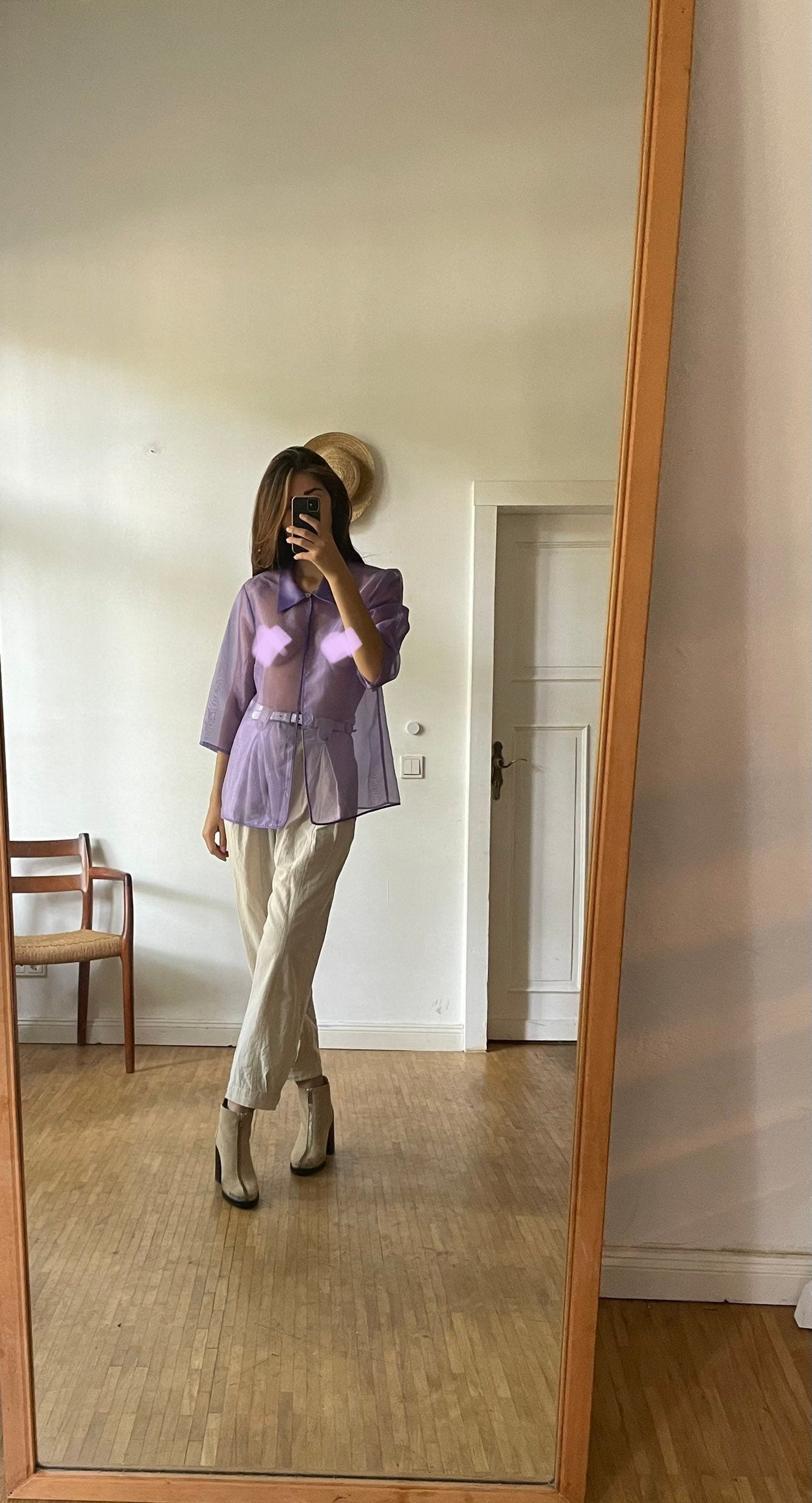 Vintage Sheer Purple Organza Blouse 90s See Through Mesh Shirt Sexy Festival Top Lightweight Button Up Clubwear Style Paris Hilton Y2K Vibe