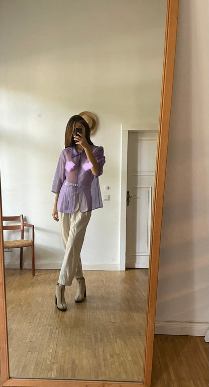 Vintage Sheer Purple Organza Blouse — back view