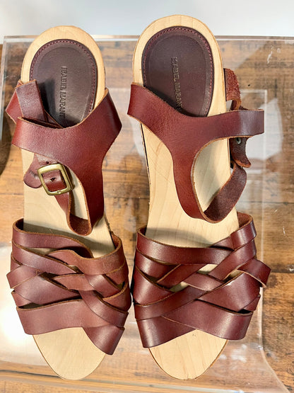 Burgundy Brown Vintage Isabel Marant Platform Sandals — back view