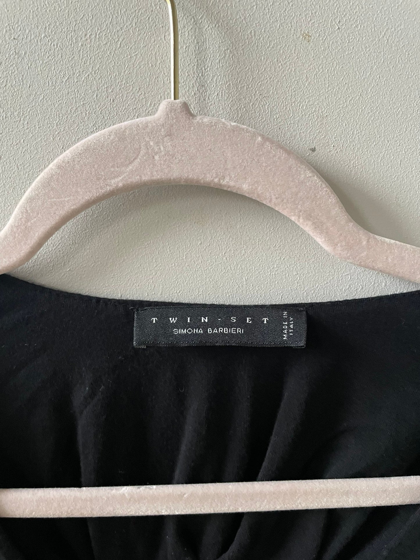 Long sleeve Little Black Dress by Twin Set, Y2K comfortable winter dress, Classic deep v neck dress, S