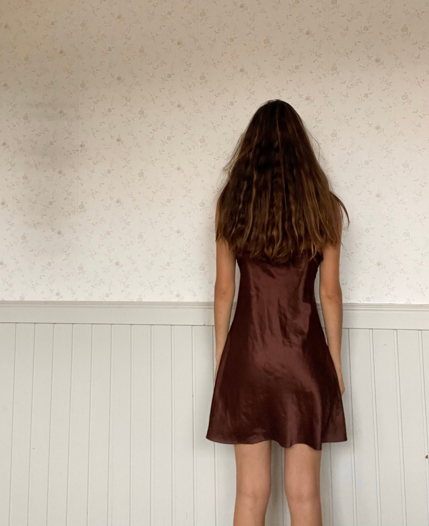 Elegant brown night wear, Sexy vintage woman's nightgown, Romantic feminine nightgown, Floral lace slip dress, Cottage core nightie, M