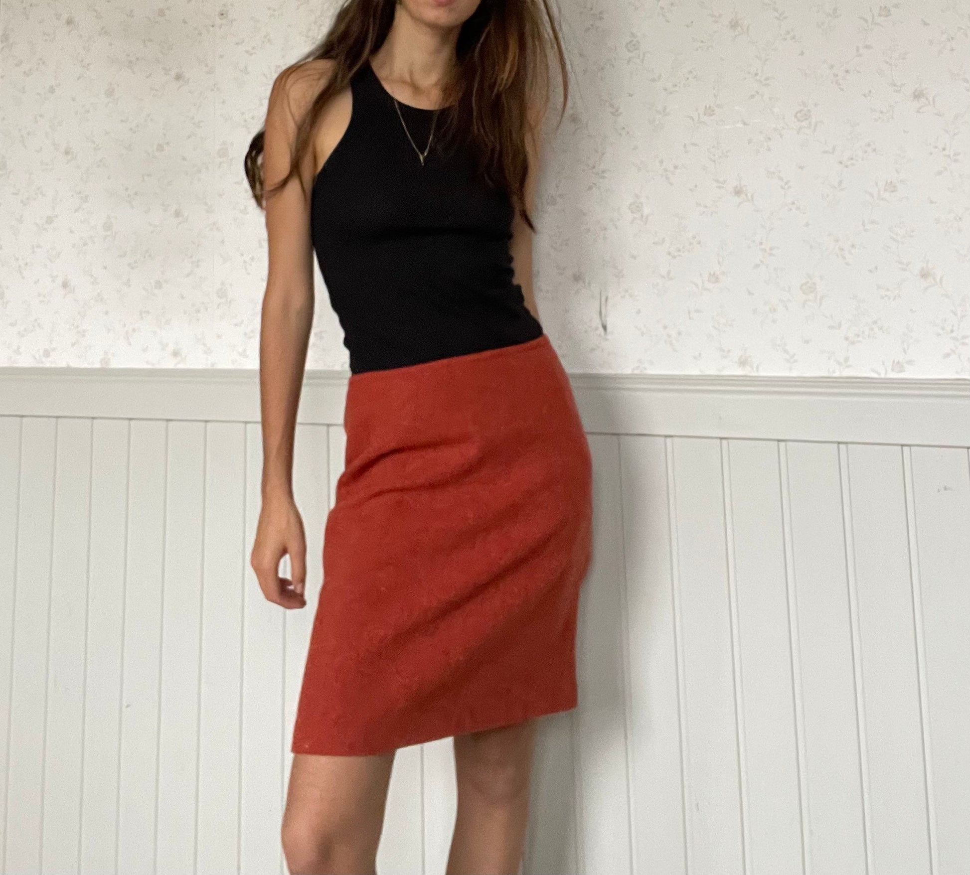 Weekend Max Mara skirt, Burnt orange virgin wool skirt, Designer skirt, Winter skirt, Herringbone Skirt