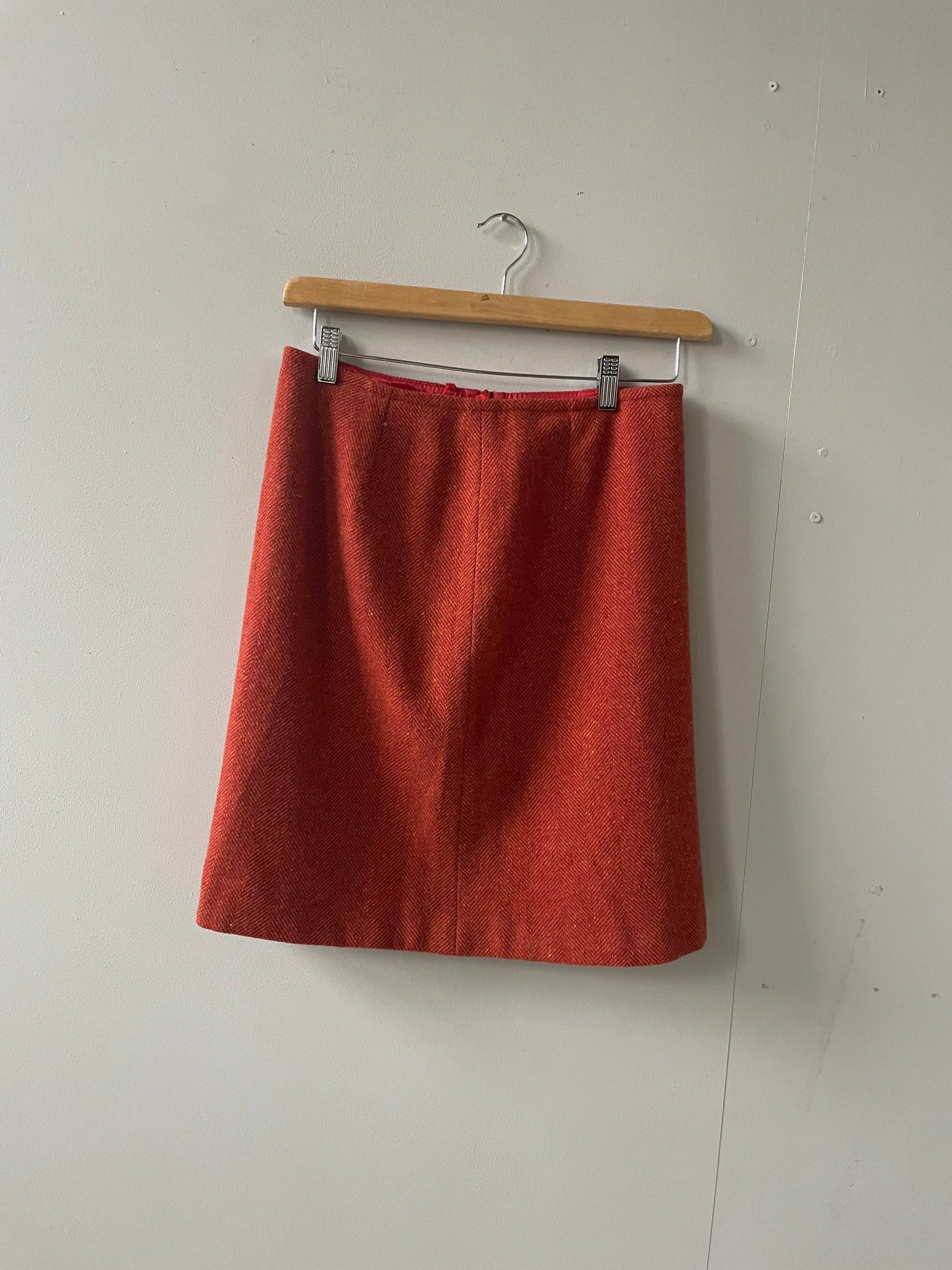 Weekend Max Mara skirt, Burnt orange virgin wool skirt, Designer skirt, Winter skirt, Herringbone Skirt