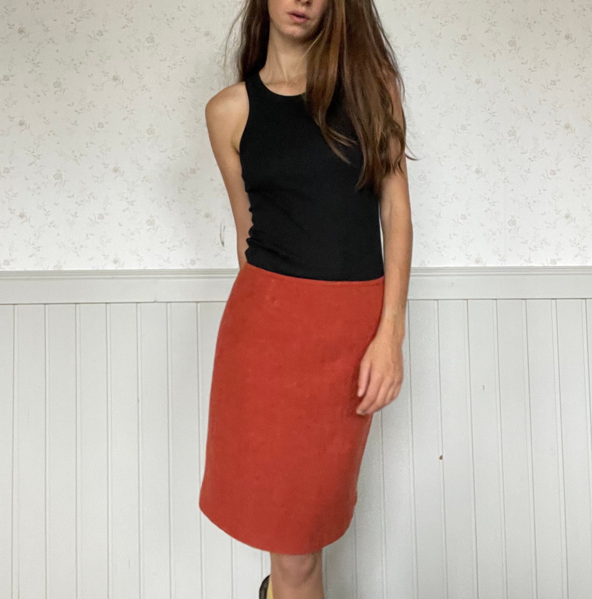 Weekend Max Mara skirt, Burnt orange virgin wool skirt, Designer skirt, Winter skirt, Herringbone Skirt