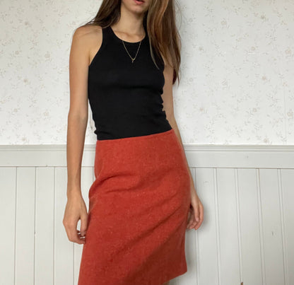 Vintage Weekend Max Mara Burnt Orange Wool Skirt — fabric close-up