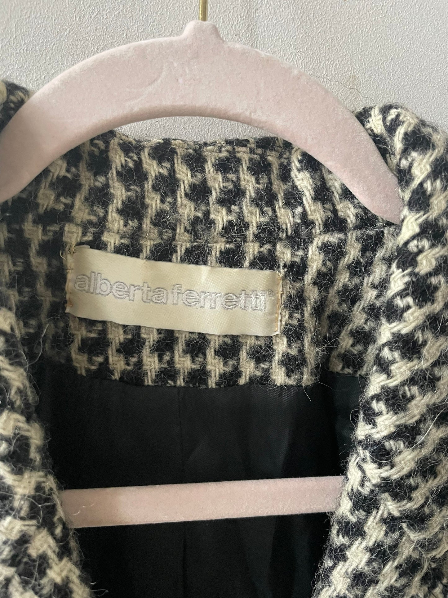 ALBERTA FERRETTI houndstooth patterned Alpaca wool blend blazer, Light academia blazer, Wool fall blazer, designer blazer, L