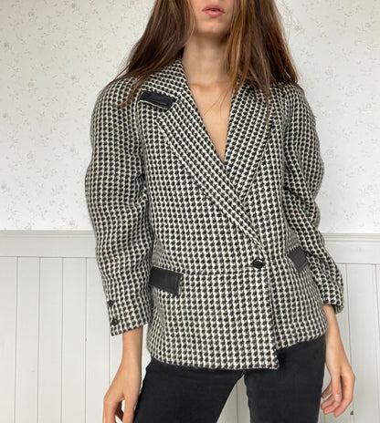 Houndstooth Alpaca Wool Blend Blazer