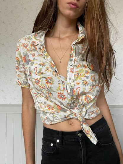 Vintage 70s Quicksilver Surfer Button-Up — fabric close-up