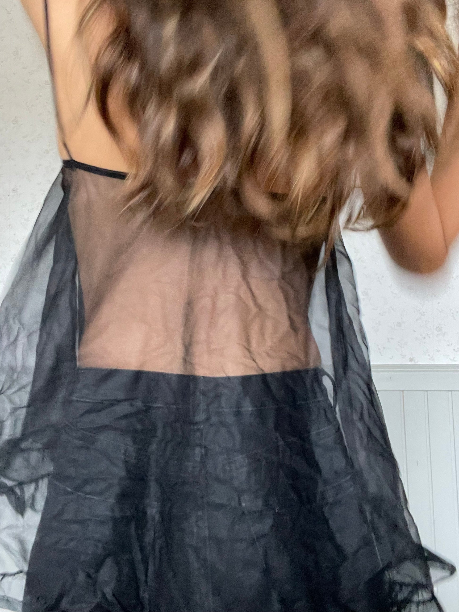 Vintage sexy sheer black babydoll, See through negligee, Cute romantic evening lingerie top, A cup