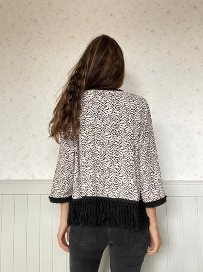 Aaiko Black & White Fringe Jacket - Boho Festival Cardigan