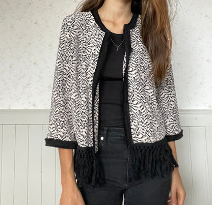 Aaiko Black & White Fringe Jacket - Boho Festival Cardigan