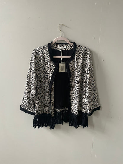 Aaiko Black & White Fringe Jacket - Boho Festival Cardigan