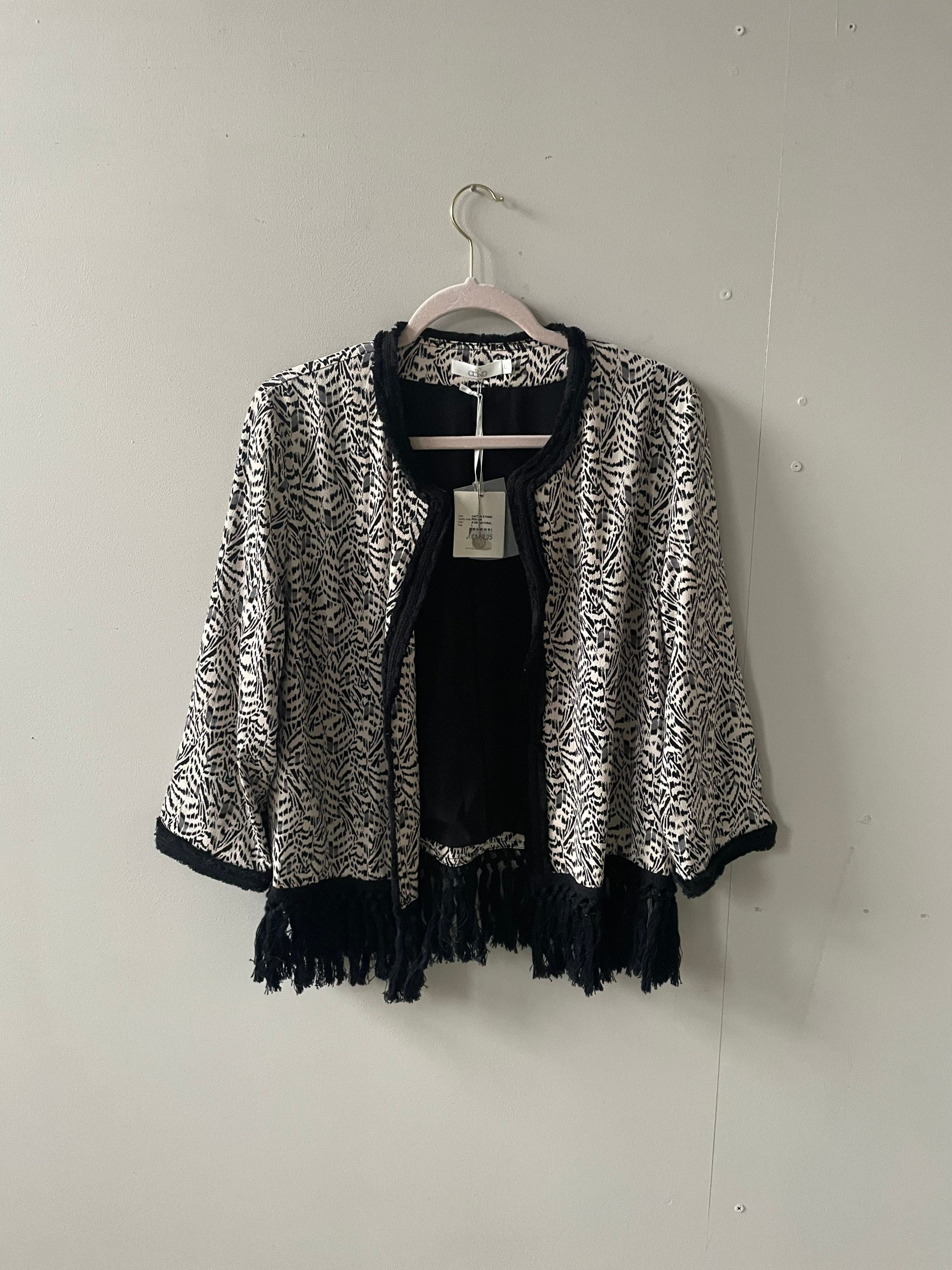 Aaiko Fringe Boho Jacket – Abstract Animal Print Tassel Cardigan – Beach Coverup or Festival Layer