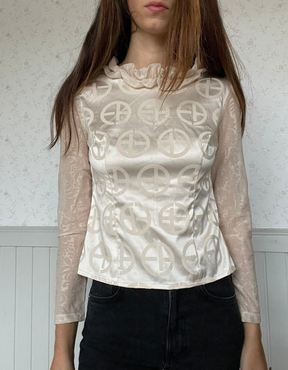 Victorian Ruffled Collar Blouse — fabric close-up