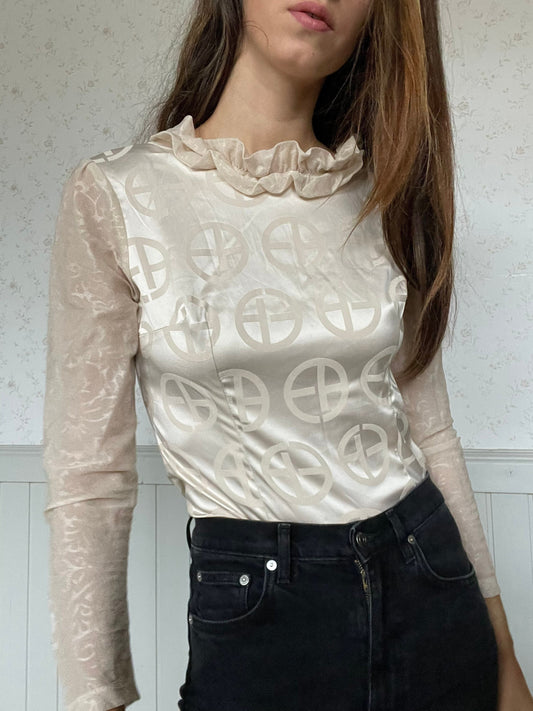 Ruffled blouse, Collared shirt, Handmade top, Victorian top, Vintage french blouse, Antique blouse, Edwardian blouse, Romantic top, S