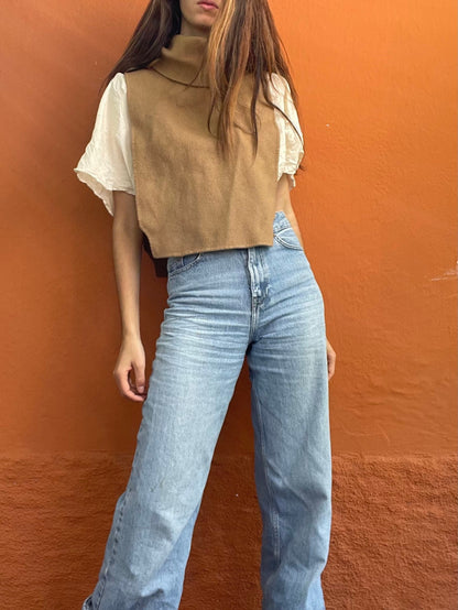 Wool Tan Turtleneck Shawl
