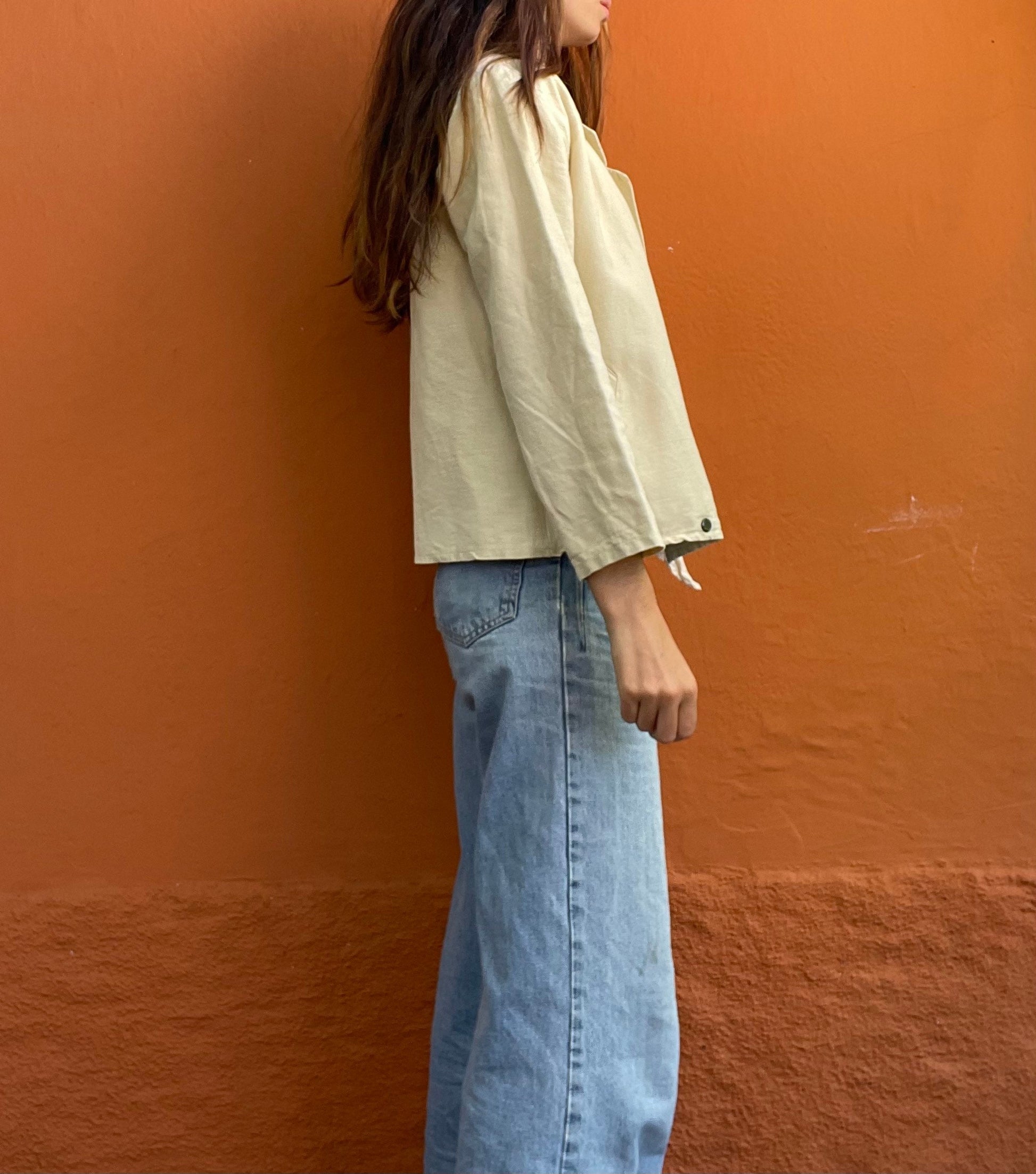 Neutral Linen Blazer Jacket for Women — back view